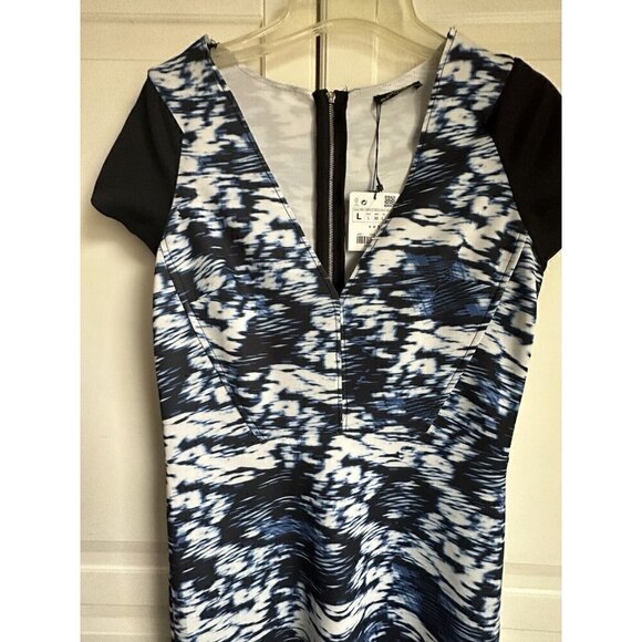 Zara Dress Womens Large W‎ and B Collection Bodycon Blue Black V Neck New - Picture 4 of 7